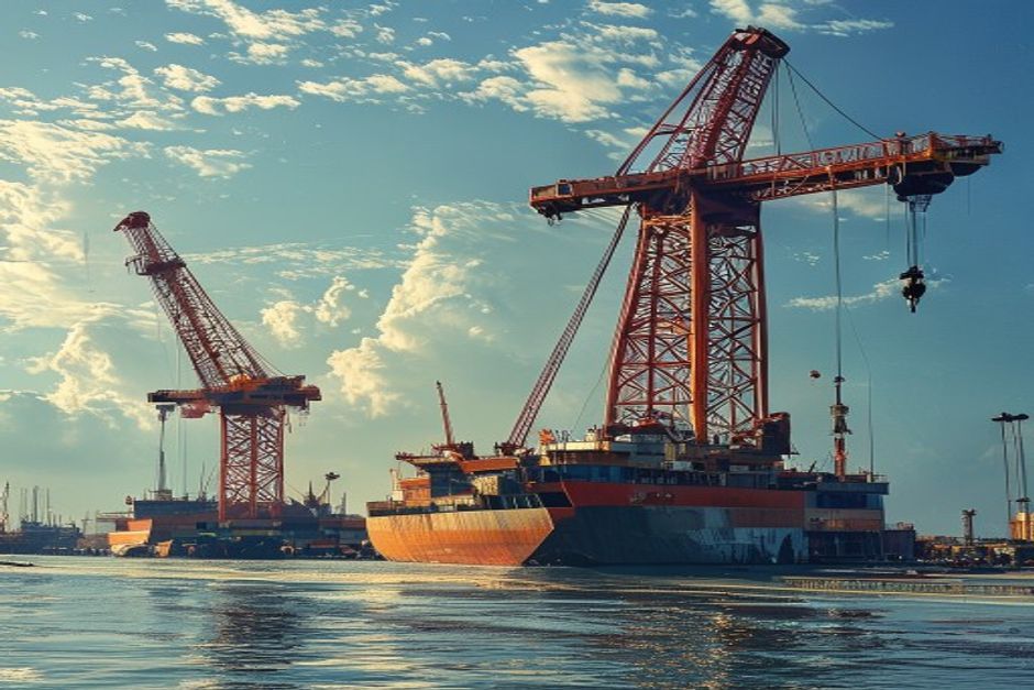 Giant shipyard shipbuilding cranes