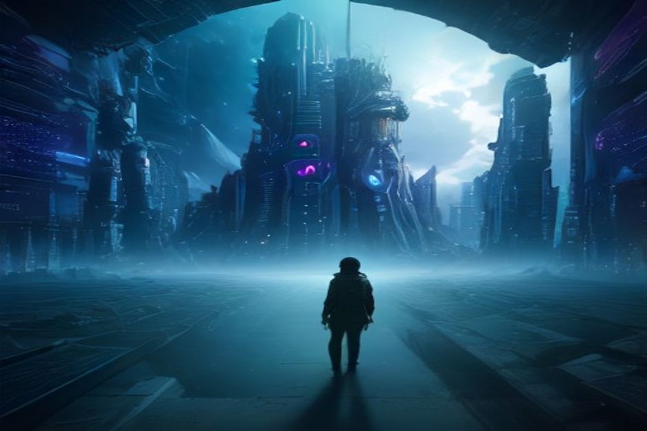 Futuristic digital market landscape