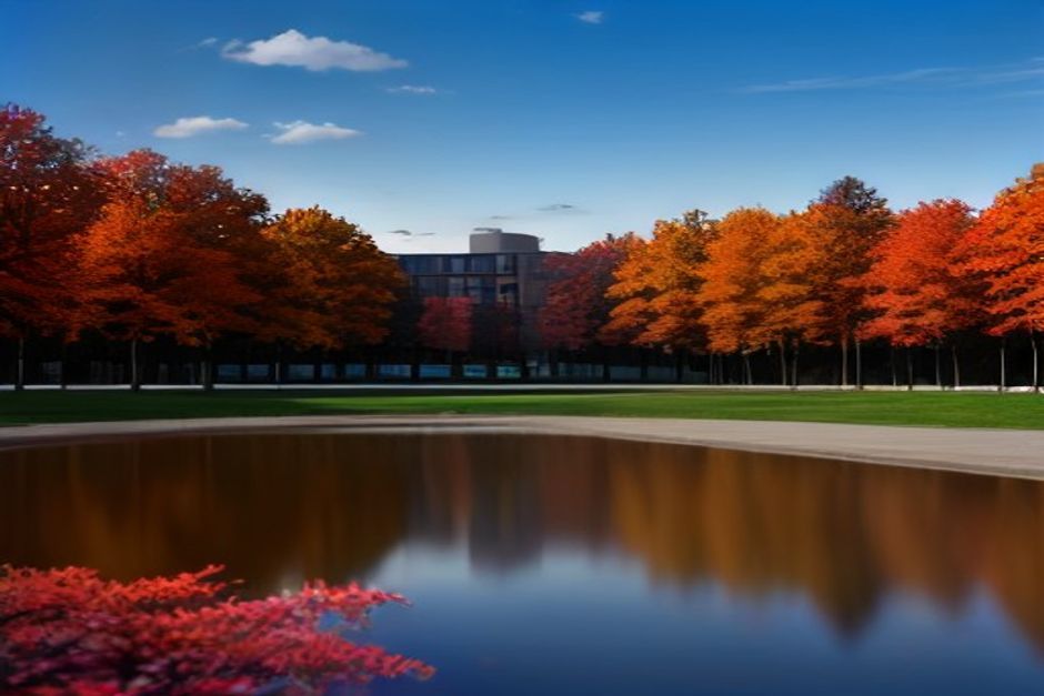 Serene corporate campus autumn
